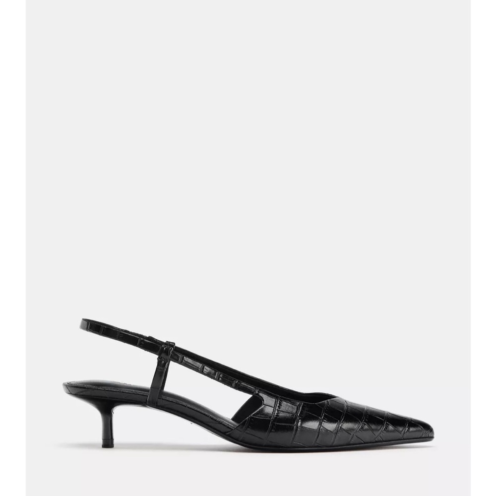 Zara Black Croc-Embossed Slingback Heels